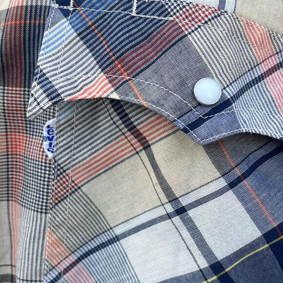 Mens 70s Levis Plaid Pearl Snap in Large Blue and Pink Western Shirt - Picture 4 of 9